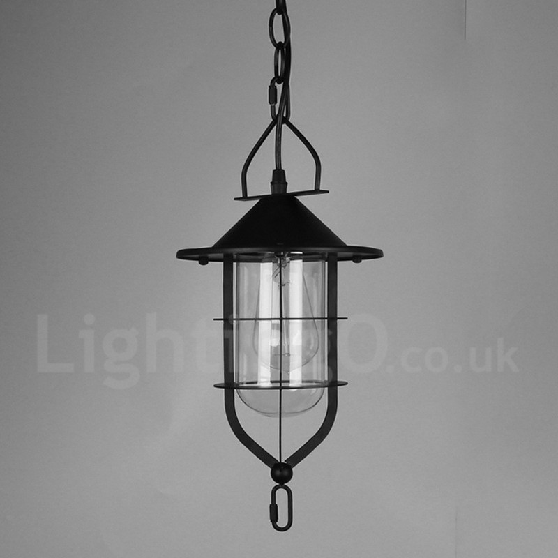 Suspension vintage en métal avec abat-jour en verre