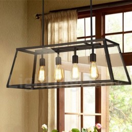 Suspension vintage en métal avec abat-jour en verre de style rustique