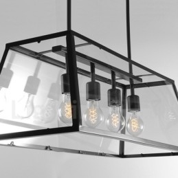 Suspension vintage en métal avec abat-jour en verre de style rustique