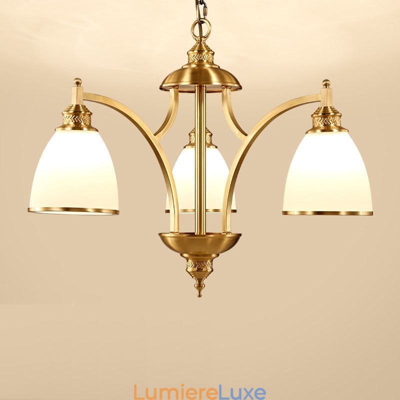 Lustre rustique à 3 lumières en métal et cuivre intégré