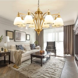 Lustre rustique à 8 lumières en métal et cuivre intégré