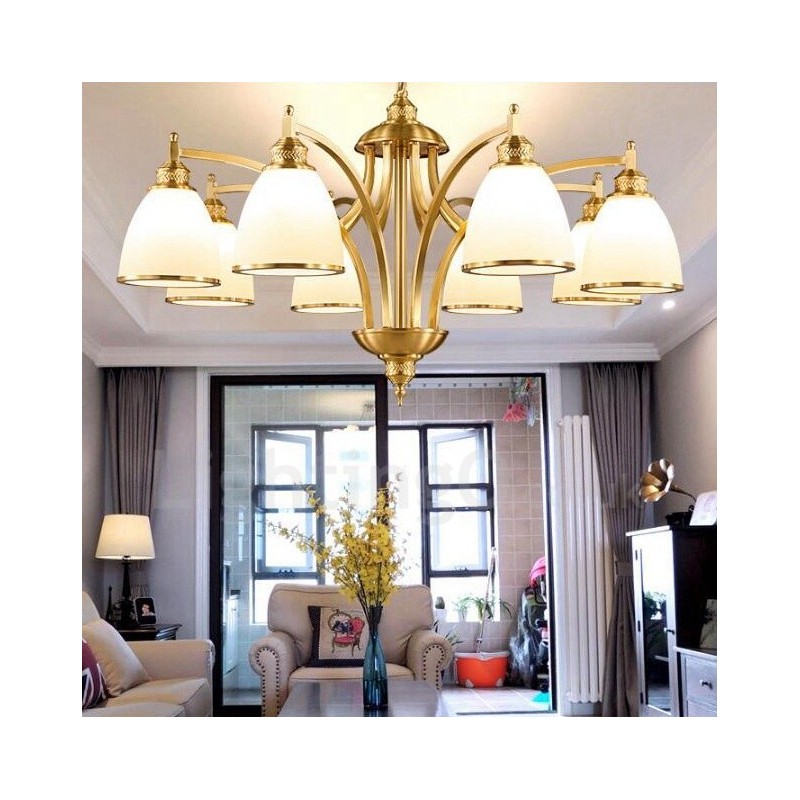 Lustre rustique à 8 lumières en métal et cuivre intégré