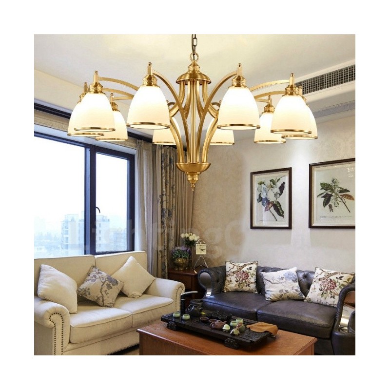 Lustre rustique à 10 lumières en métal et cuivre intégré