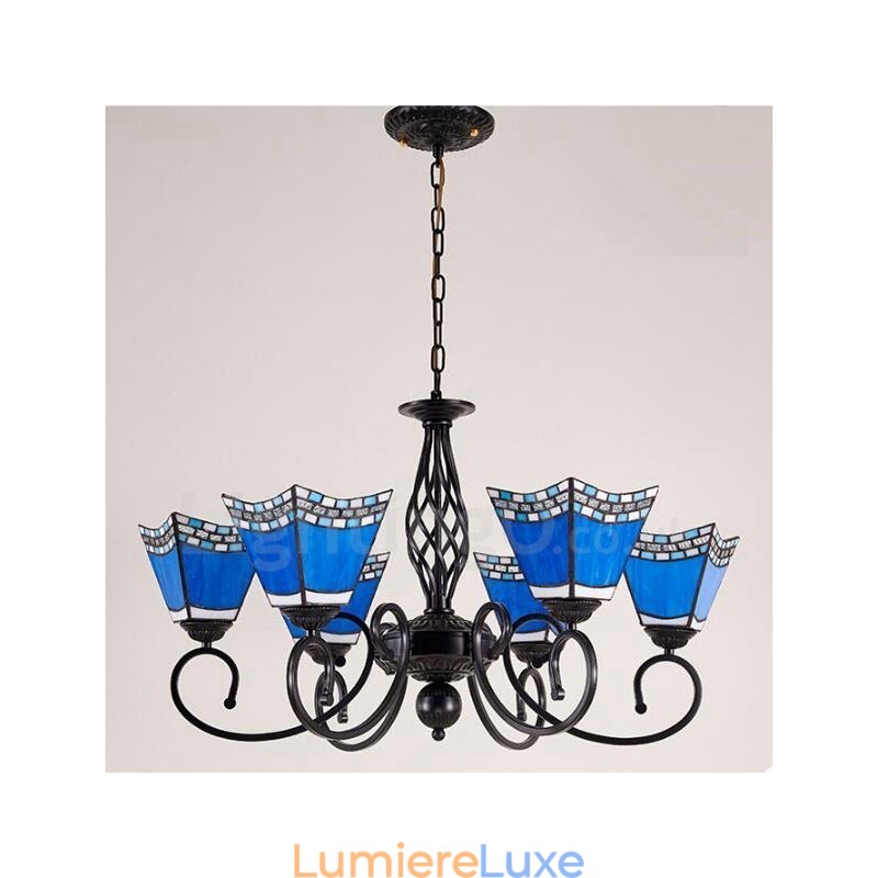 Lustre en métal intégré de style méditerranéen à 6 lumières