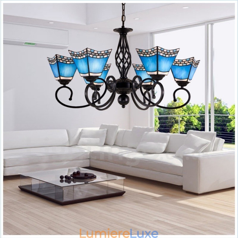 Lustre en métal intégré de style méditerranéen à 6 lumières