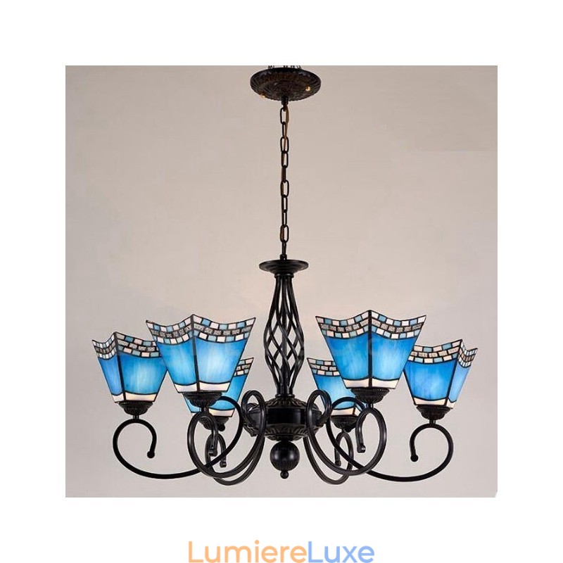 Lustre en métal intégré de style méditerranéen à 6 lumières