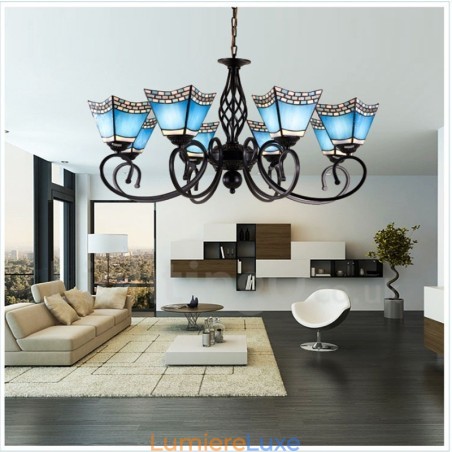 Lustre en métal intégré de style méditerranéen à 8 lumières Lustre en métal intégré de style méditerranéen à 8 lumières