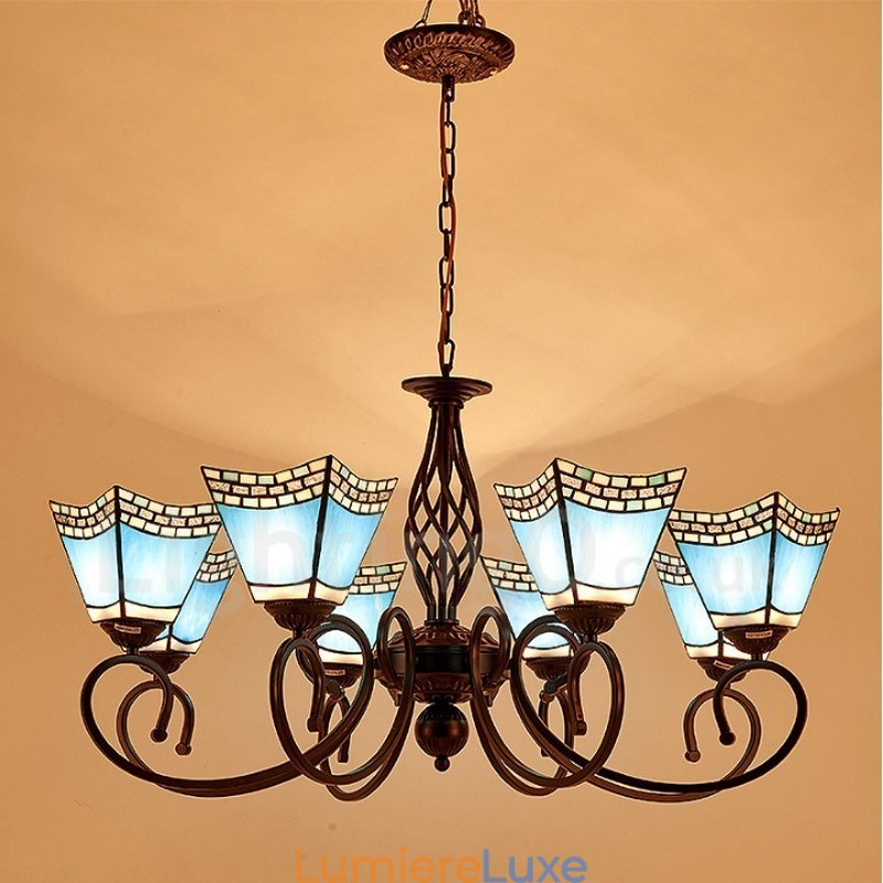 Lustre en métal intégré de style méditerranéen à 8 lumières