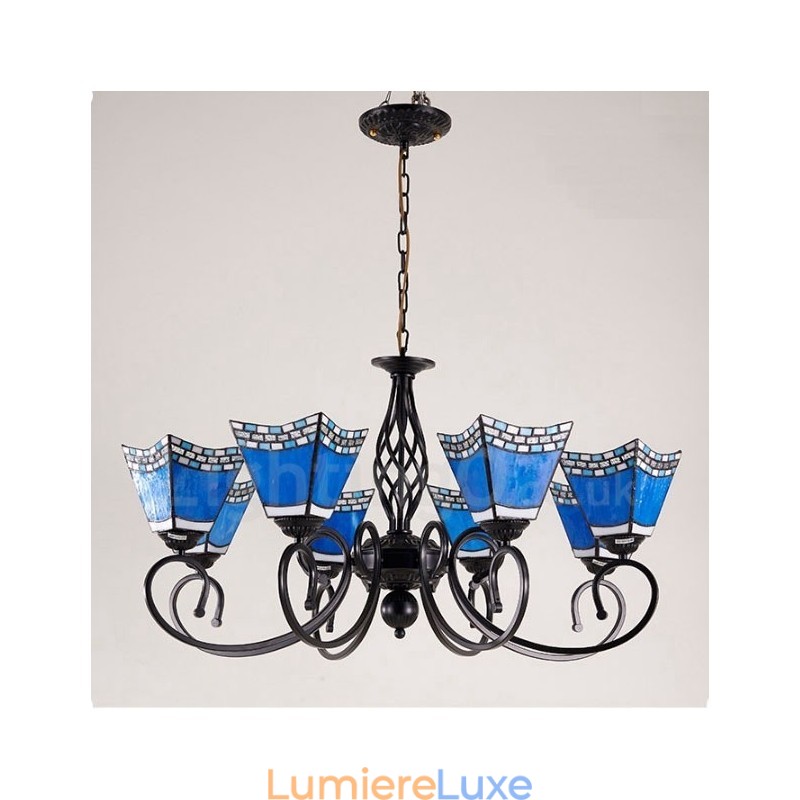 Lustre en métal intégré de style méditerranéen à 8 lumières