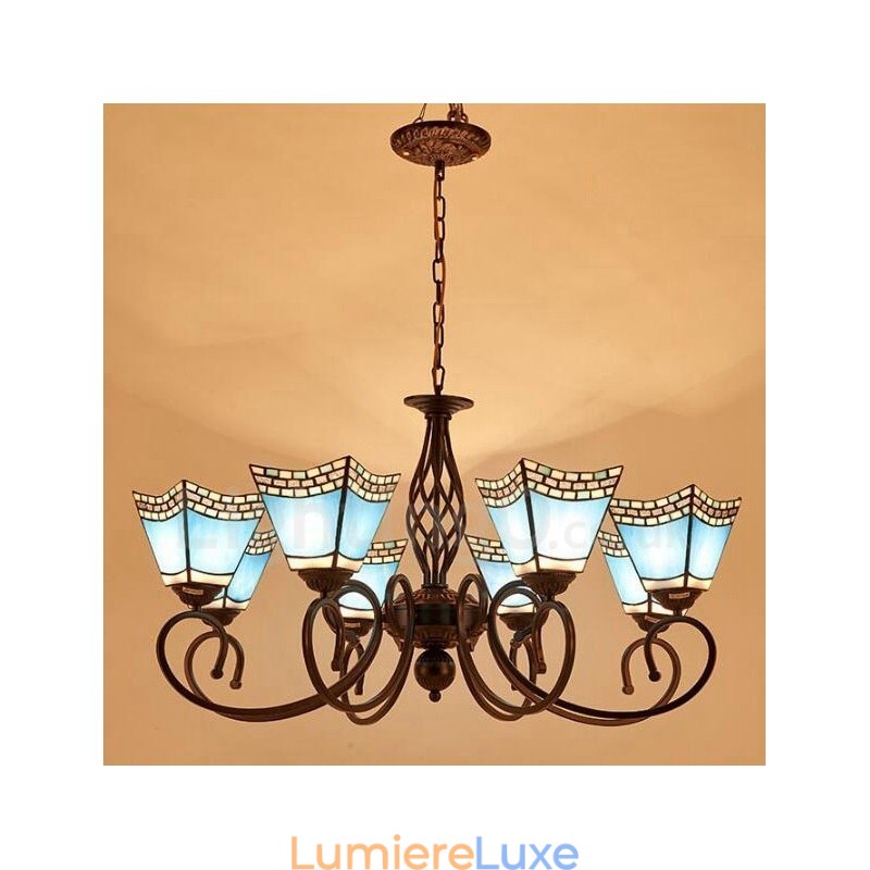 Lustre en métal intégré de style méditerranéen à 8 lumières