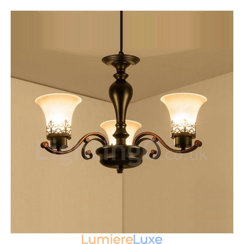 Lustre en métal intégré à 3 lumières de style rustique