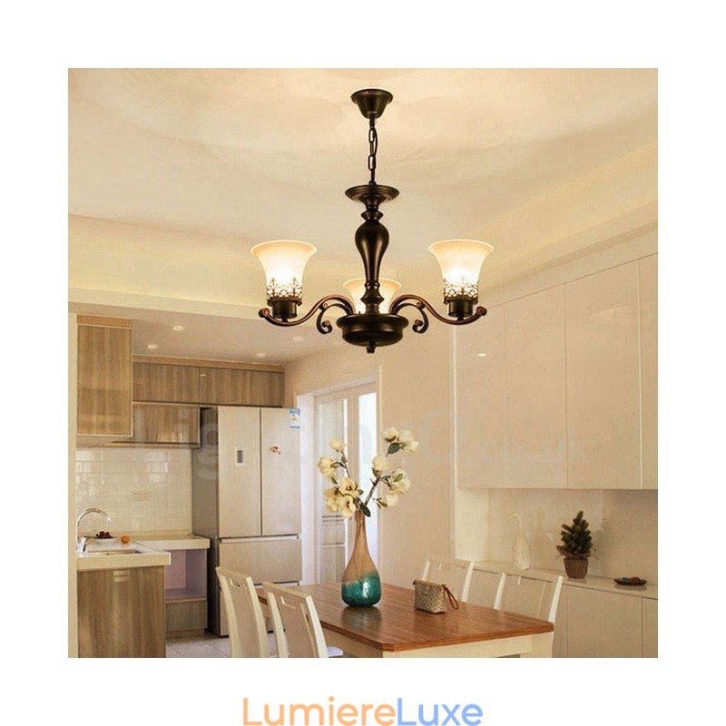 Lustre en métal intégré à 3 lumières de style rustique