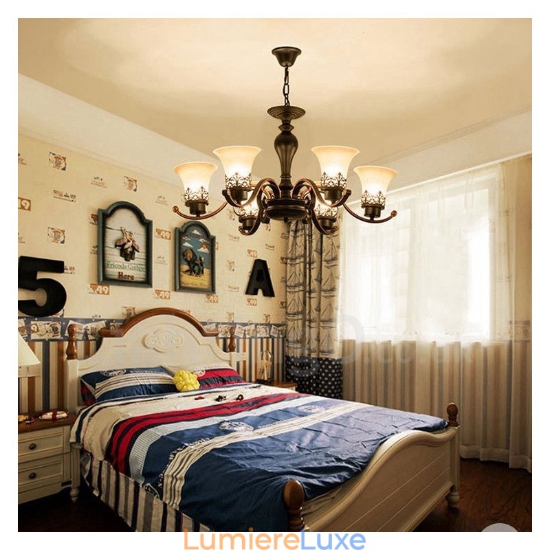 Lustre en métal intégré à 6 lumières de style rustique