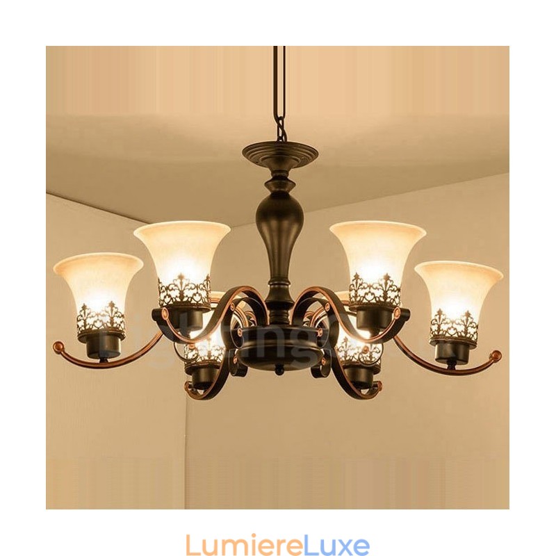 Lustre en métal intégré à 6 lumières de style rustique