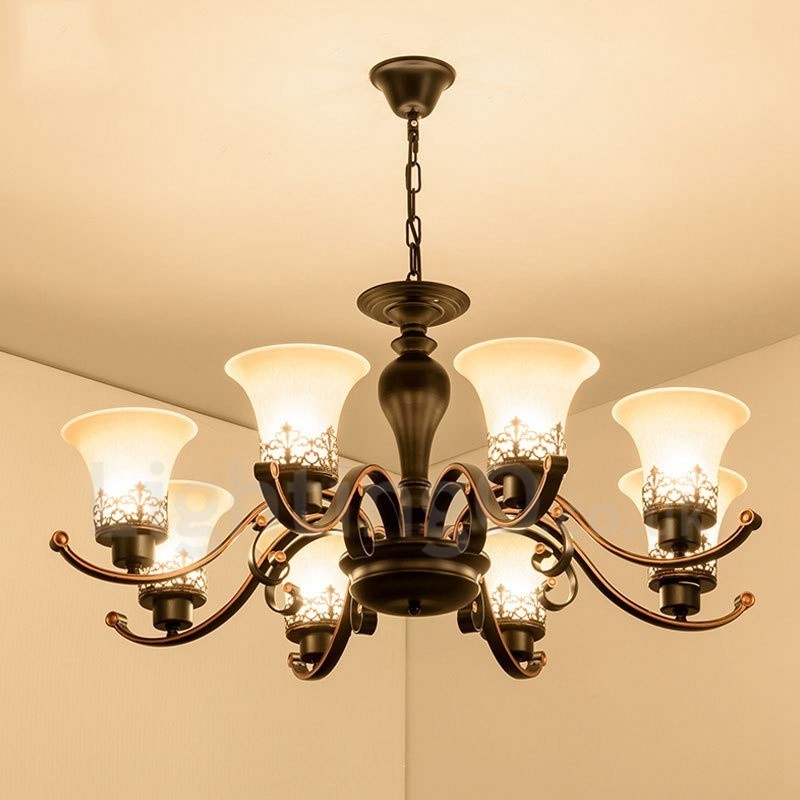 Lustre en métal intégré à 8 lumières de style rustique