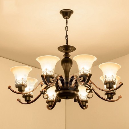 Lustre en métal intégré à 8 lumières de style rustique