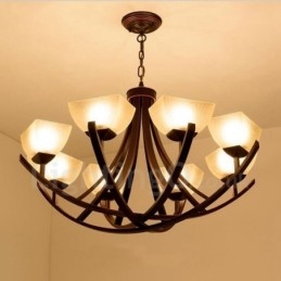 Lustre en métal intégré à 8 lumières de style rustique