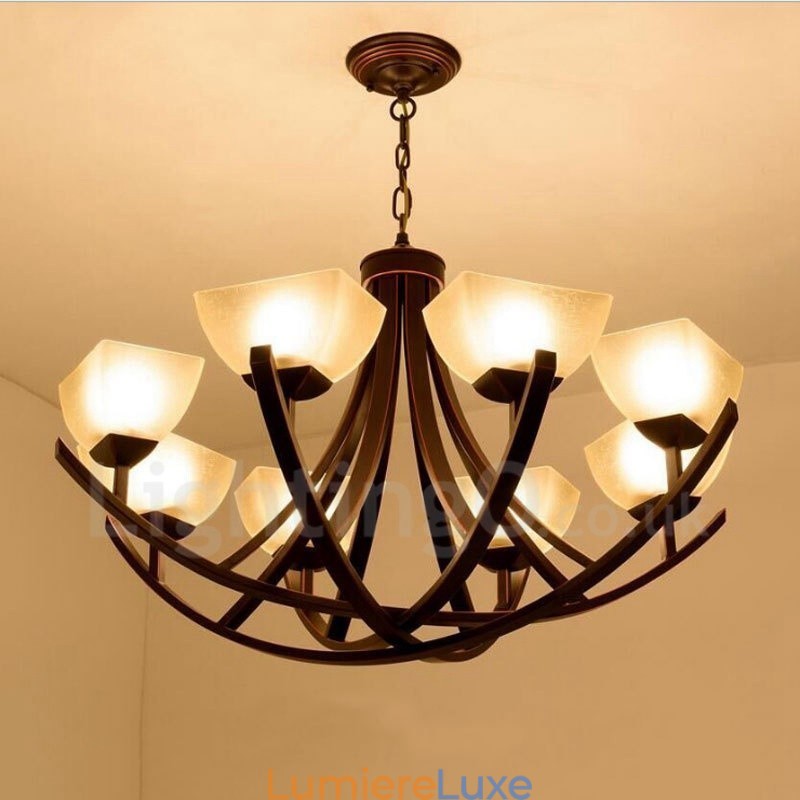 Lustre en métal intégré à 8 lumières de style rustique