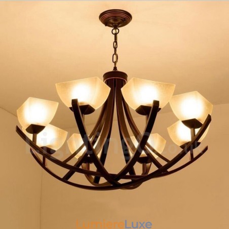 Lustre en métal intégré à 8 lumières de style rustique Lustre en métal intégré à 8 lumières de style rustique