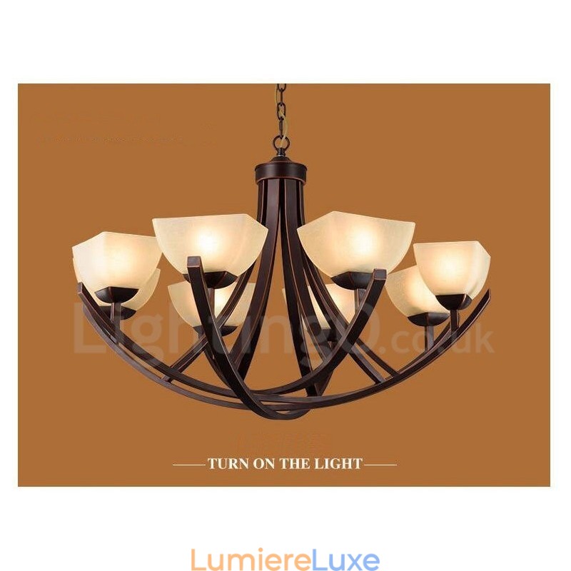 Lustre en métal intégré à 8 lumières de style rustique