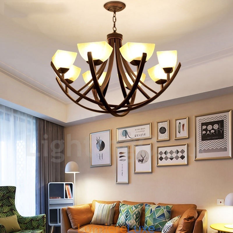 Lustre en métal intégré à 8 lumières de style rustique