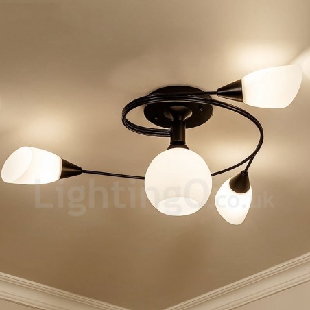 Lustre rustique intégré à 4 lumières avec abat-jour en verre Lustre rustique intégré à 4 lumières avec abat-jour en verre
