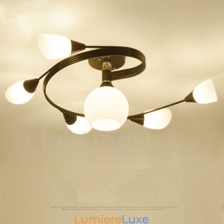 Lustre rustique à 6 lumières intégré avec abat-jour en verre Lustre rustique à 6 lumières intégré avec abat-jour en verre