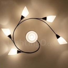 Lustre rustique à 6 lumières intégré avec abat-jour en verre