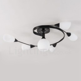 Lustre rustique à 6 lumières intégré avec abat-jour en verre
