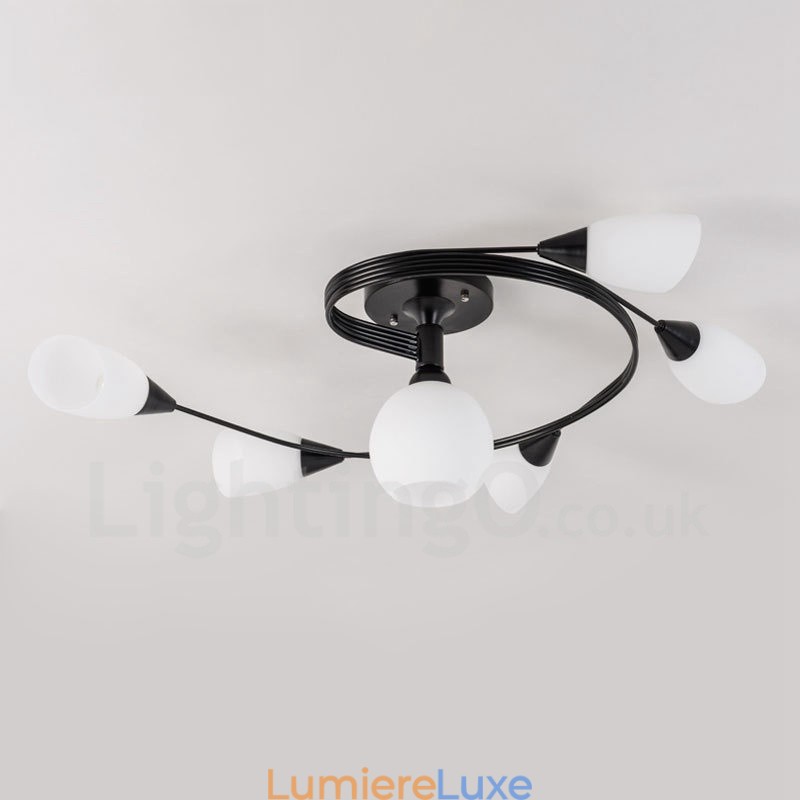 Lustre rustique à 6 lumières intégré avec abat-jour en verre