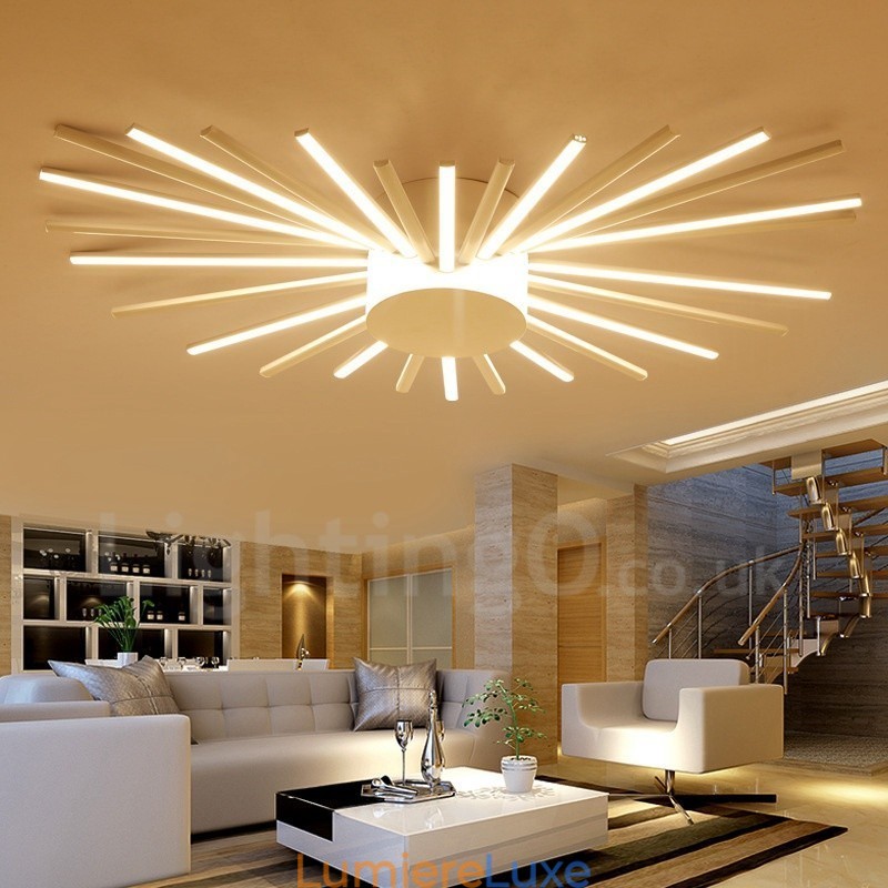 Lustre moderne contemporain intégré en métal à 28 lumières
