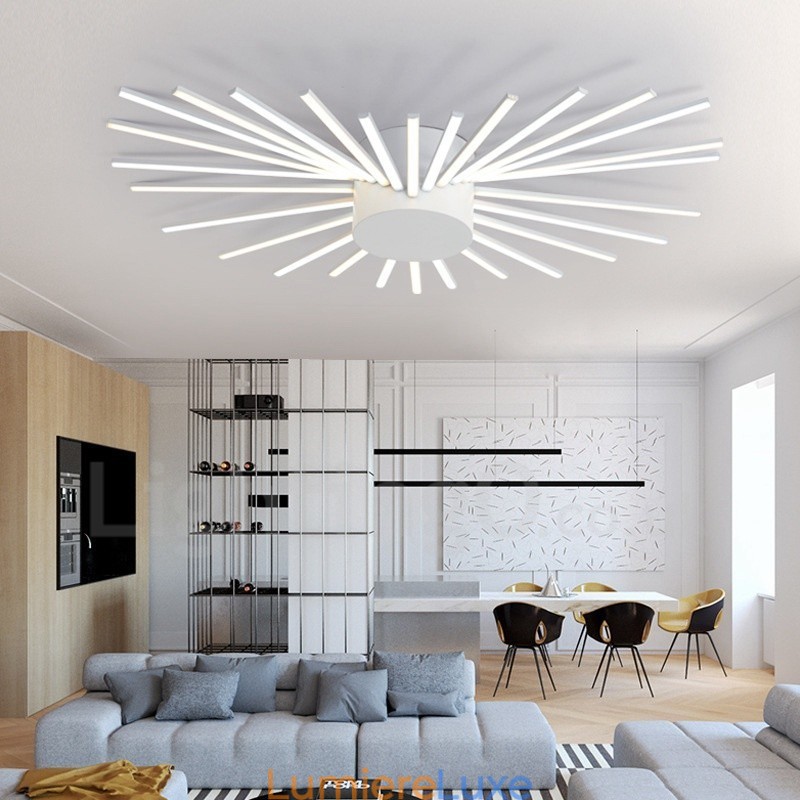 Lustre moderne contemporain intégré en métal à 28 lumières