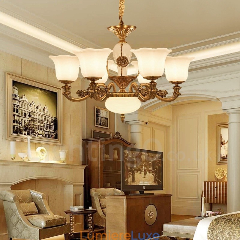 Lustre de luxe traditionnel classique en métal intégré à 6 lumières