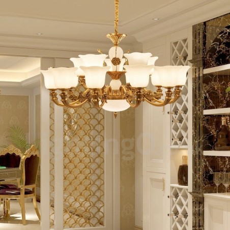 Lustre de luxe traditionnel classique en métal intégré à 15 lumières Lustre de luxe traditionnel classique en métal intégré à 15 lumières