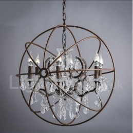 Lustre vintage en métal peint et cristal, diamètre 60 cm, 80 cm, couleur rouille