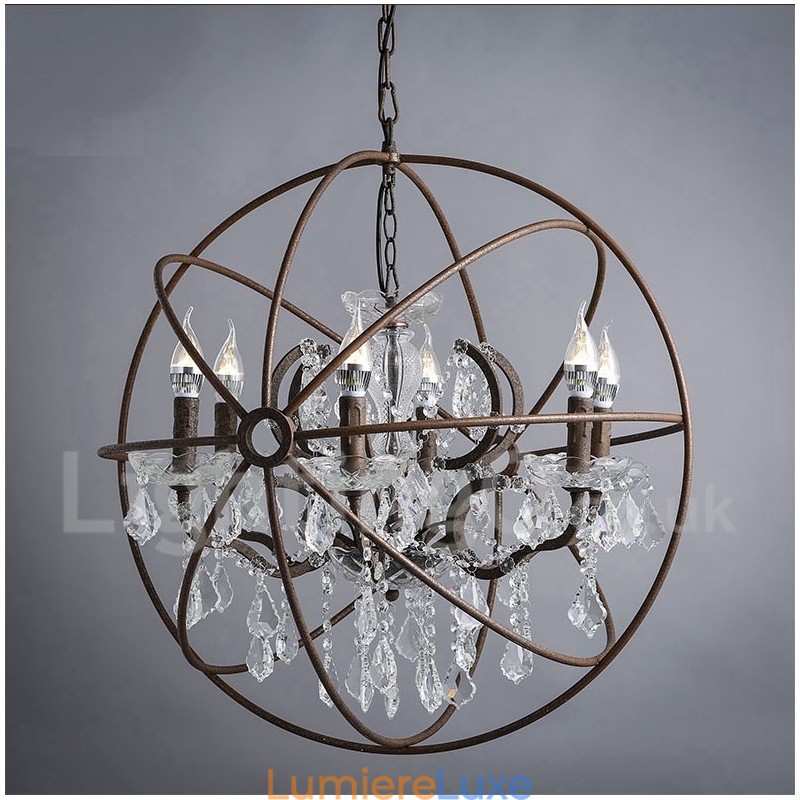Lustre vintage en métal peint et cristal, diamètre 60 cm, 80 cm, couleur rouille