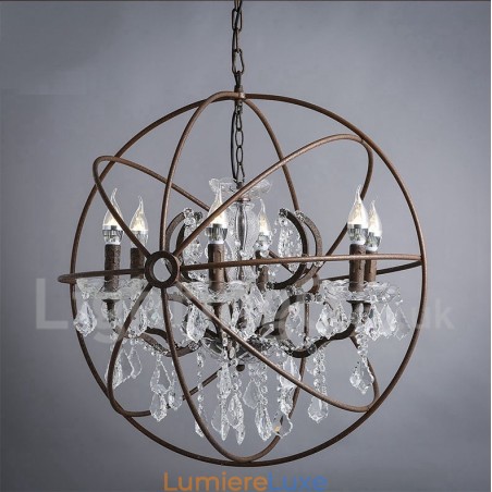 Lustre vintage en métal peint et cristal, diamètre 60 cm, 80 cm, couleur rouille Lustre vintage en métal peint et cristal, diamètre 60 cm, 80 cm, couleur rouille