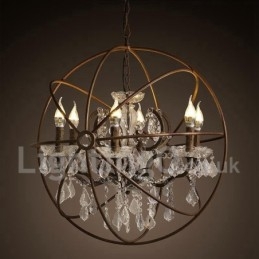 Lustre vintage en métal peint et cristal, diamètre 60 cm, 80 cm, couleur rouille