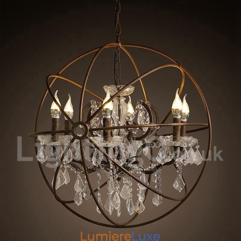 Lustre vintage en métal peint et cristal, diamètre 60 cm, 80 cm, couleur rouille