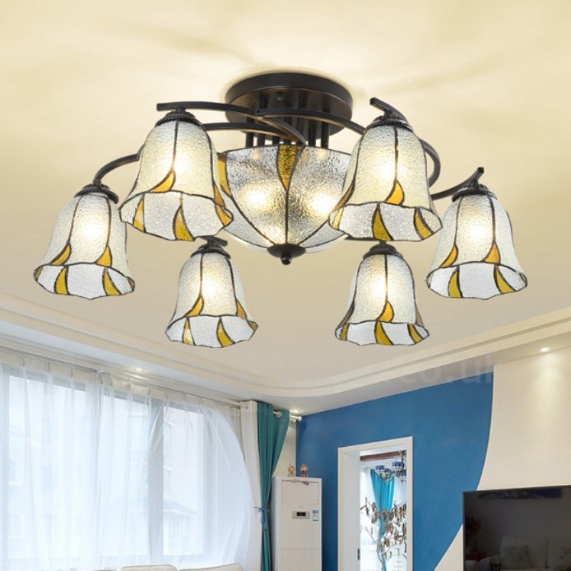 Lustre de salle de bain intégré en métal de style méditerranéen à 9 lumières