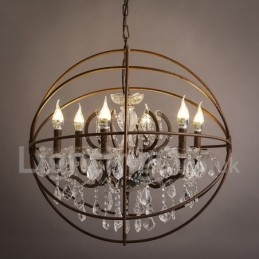 Lustre vintage en métal peint et cristal, diamètre 60 cm, 80 cm, couleur rouille