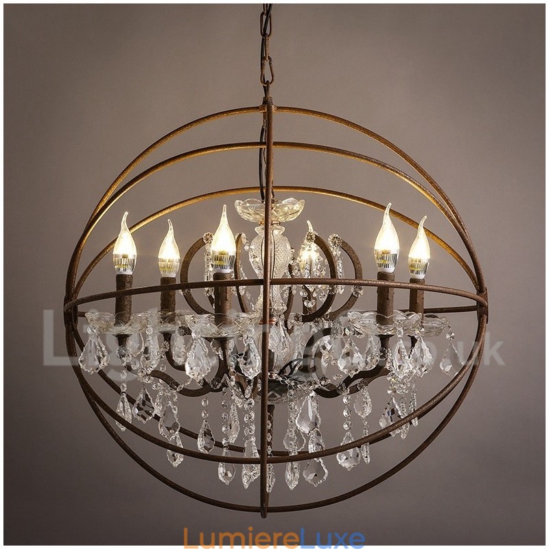 Lustre vintage en métal peint et cristal, diamètre 60 cm, 80 cm, couleur rouille