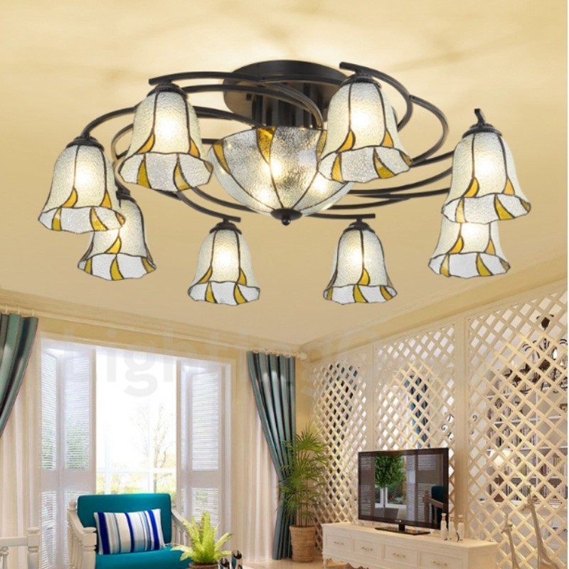 Lustre de salle de bain intégré en métal de style méditerranéen à 11 lumières