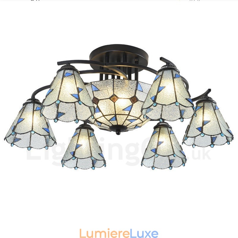 Lustre de salle de bain intégré en métal de style méditerranéen à 9 lumières