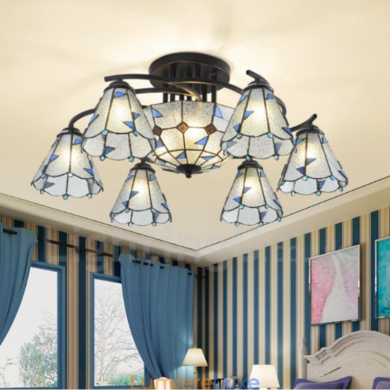 Lustre de salle de bain intégré en métal de style méditerranéen à 9 lumières