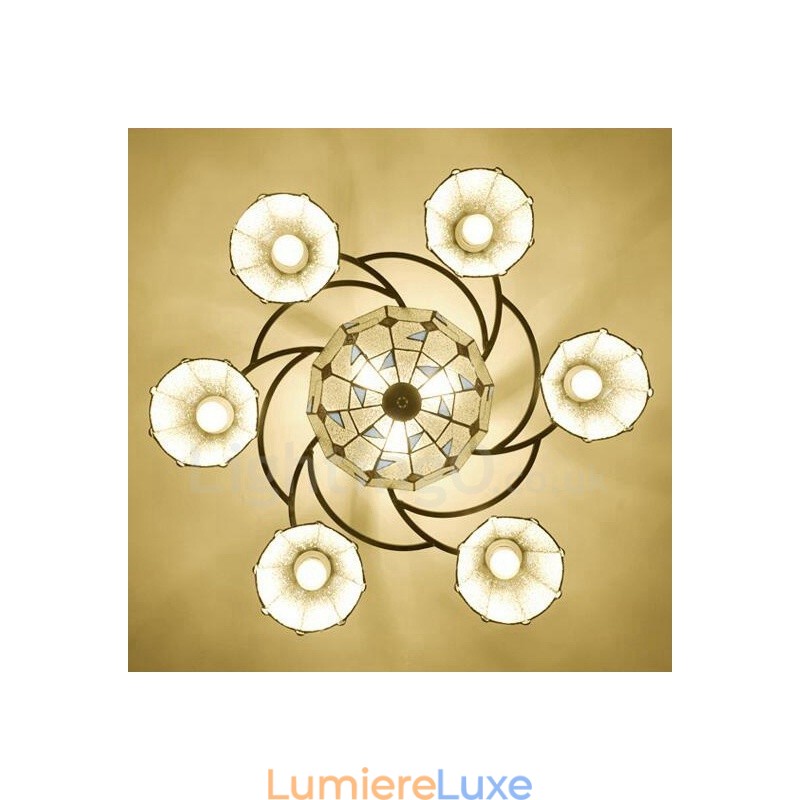 Lustre de salle de bain intégré en métal de style méditerranéen à 9 lumières