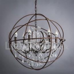 Lustre vintage en métal peint et cristal, diamètre 60 cm, 80 cm, couleur rouille
