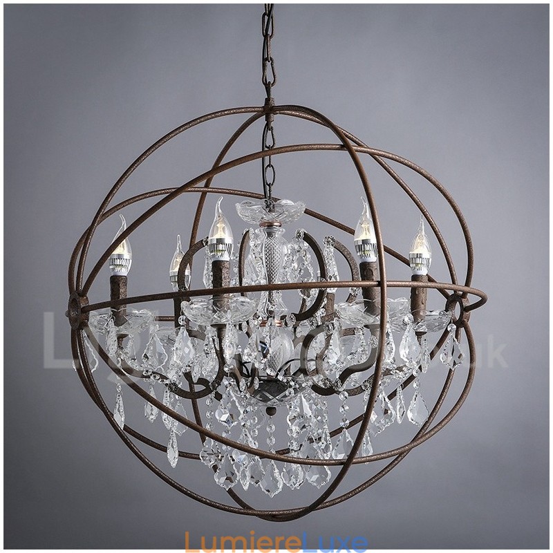 Lustre vintage en métal peint et cristal, diamètre 60 cm, 80 cm, couleur rouille