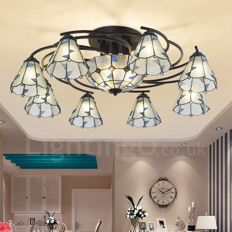 Lustre de salle de bain intégré en métal de style méditerranéen à 11 lumières