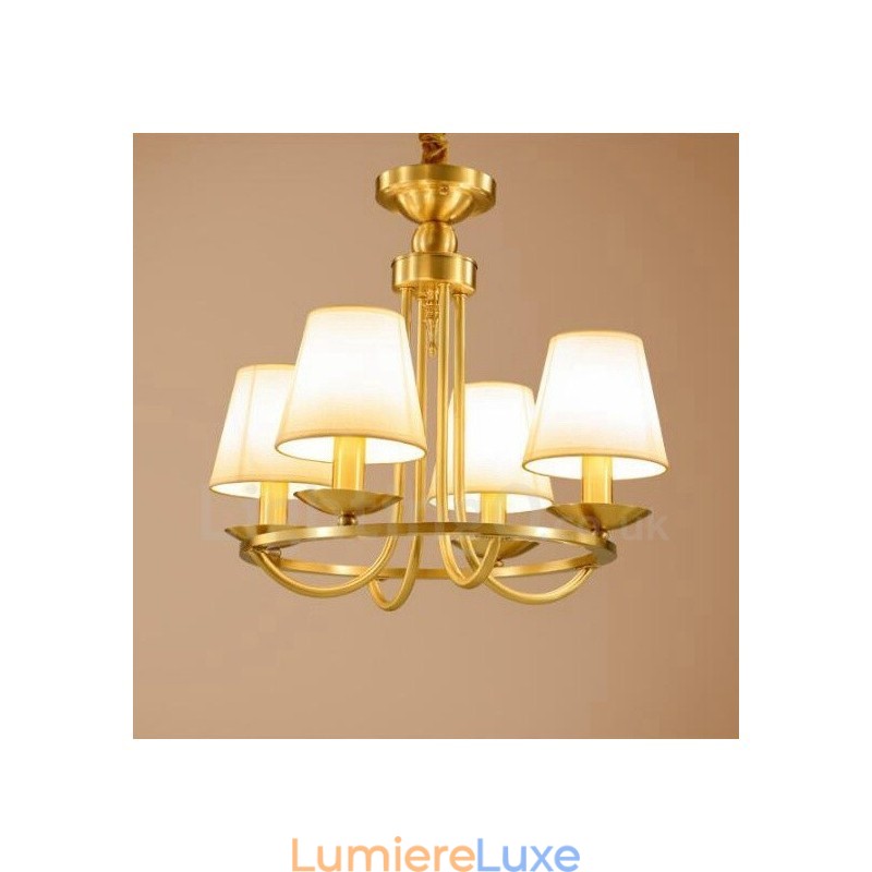 Lustre rustique à 4 lumières en métal et cuivre intégré